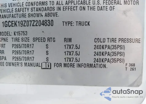 2007 Chevrolet Silverado 1500 Classic Lt1 from USA, damaged, VIN 1GCEK19Z07Z204830